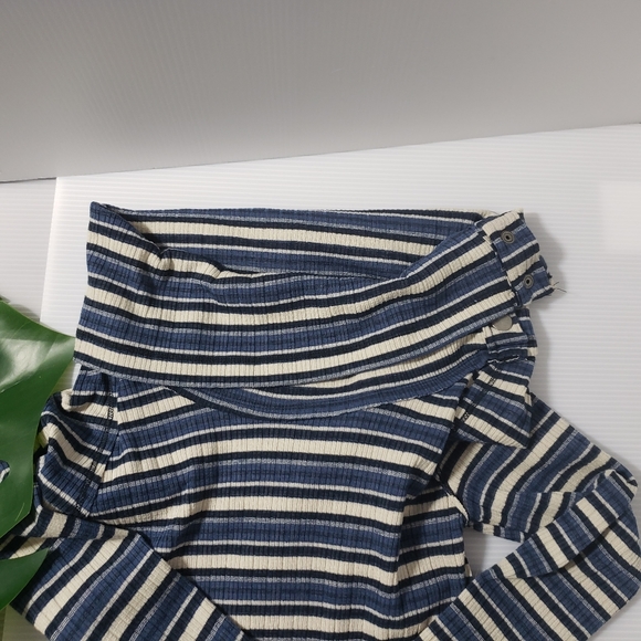 #40 Free People Cape Cold  Stripe Button Turtleneck - Picture 8 of 11